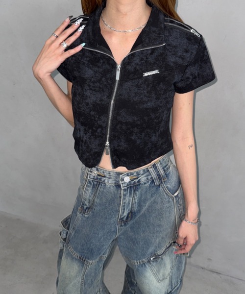 Bamm(バム)の「ハーフネックダブルジップコンパクトT(Tシャツ/カットソー・レディース・ホワイト/グレー/ブラック・FREE)」の13枚目の写真