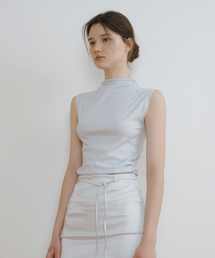 REORG（リオルグ）の「CE RIBBED SHIRRING SLEEVELESS ASH SKY BLUE（Tシャツ/カットソー）」