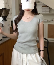 LAFFMO | クルーネックフレンチスリーブリブニット(Tシャツ/カットソー)
