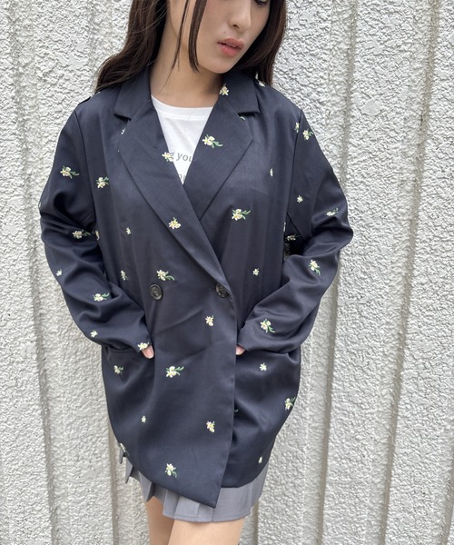 merrylatte（メリーラテ）の「FLOWER JACKET【IROHANI】（テーラードジャケット・レディース・ネイビー/グレー・FREE）」の2枚目の写真