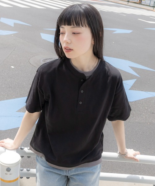 WEGO(ウィゴー)の「WEGO/フェイクレイヤードヘンリーネックT(Tシャツ/カットソー・メンズ・ライトベージュ/ブラック・MEDIUM/LARGE)」の15枚目の写真
