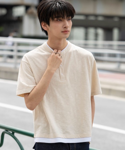 WEGO(ウィゴー)の「WEGO/フェイクレイヤードヘンリーネックT(Tシャツ/カットソー・メンズ・ライトベージュ/ブラック・MEDIUM/LARGE)」の22枚目の写真
