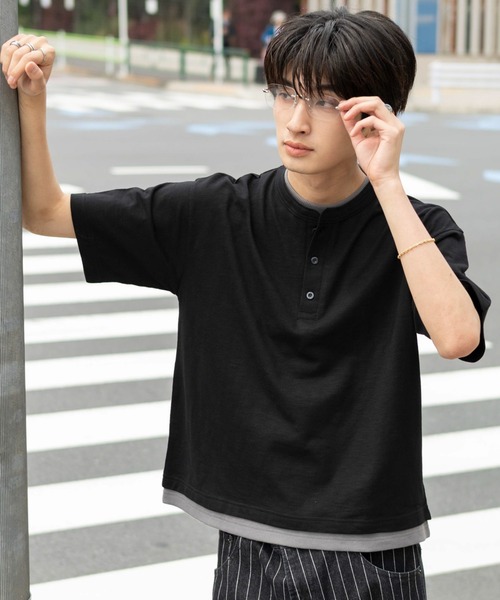 WEGO(ウィゴー)の「WEGO/フェイクレイヤードヘンリーネックT(Tシャツ/カットソー・メンズ・ライトベージュ/ブラック・MEDIUM/LARGE)」の12枚目の写真