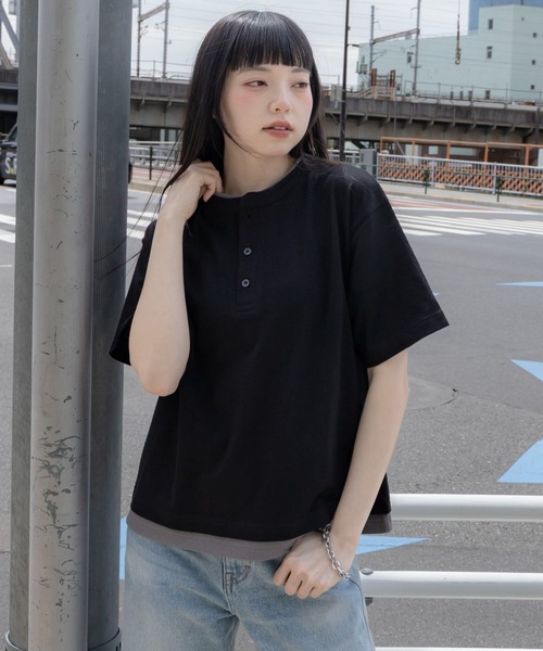 WEGO(ウィゴー)の「WEGO/フェイクレイヤードヘンリーネックT(Tシャツ/カットソー・メンズ・ライトベージュ/ブラック・MEDIUM/LARGE)」の14枚目の写真
