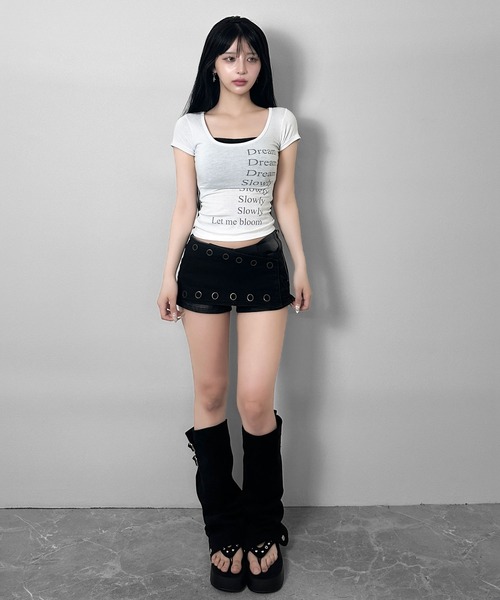 FOLLOWIN(フォロウィン)の「【4COLOR】くびれ見えレタリング コンパクトTシャツ(Tシャツ/カットソー・レディース・ホワイト/グレー/ピンク/ブラック・FREE)」の10枚目の写真