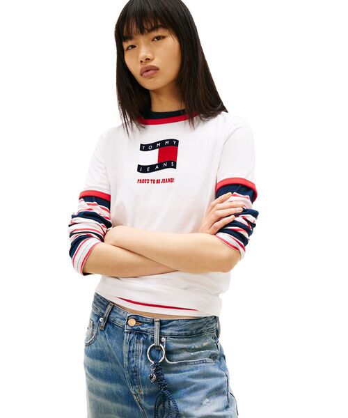 tommy jeans(トミー ジーンズ)の「プリントショートスリーブTシャツ(Tシャツ/カットソー・レディース・マルチ/ピンク/ホワイト・SMALL/MEDIUM/X-SMALL/LARGE)」の2枚目の写真
