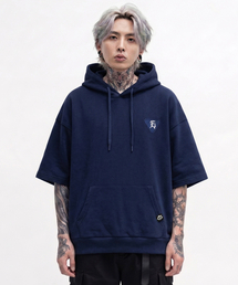 EIGHTVOLUME（エイトボリューム）の「EV E パッチオーバーサイズ半袖フードパーカー（ネイビー）（パーカー）」
