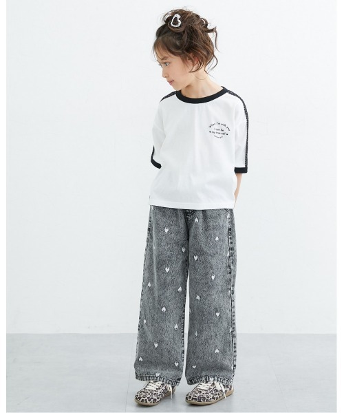 QUNTSTYLE（キュントスタイル）の「ハート刺しゅうデニムワイドパンツ（デニムパンツ・キッズ・ブラック/ネイビー/サックスブルー・150/140/130/120/110/100/160）」の9枚目の写真
