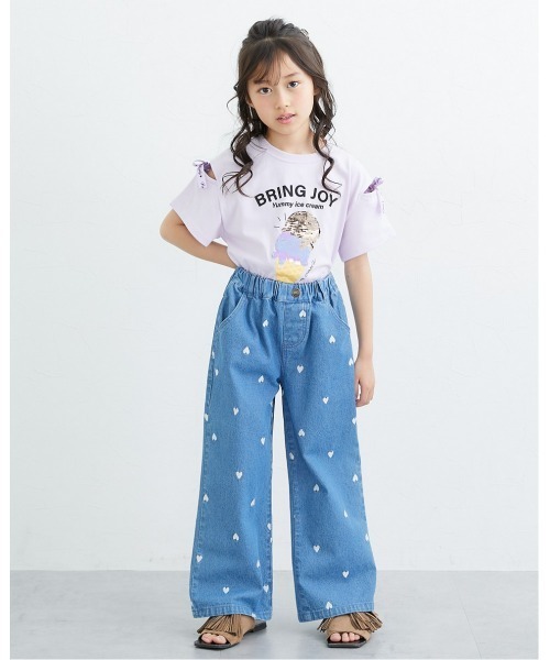 QUNTSTYLE（キュントスタイル）の「ハート刺しゅうデニムワイドパンツ（デニムパンツ・キッズ・ブラック/ネイビー/サックスブルー・150/140/130/120/110/100/160）」の14枚目の写真