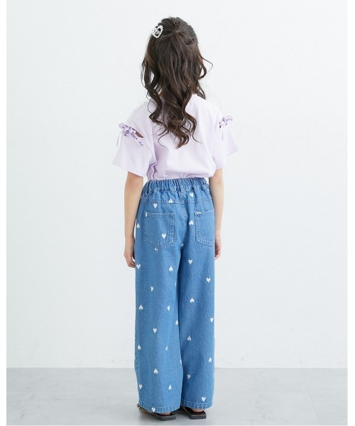 QUNTSTYLE（キュントスタイル）の「ハート刺しゅうデニムワイドパンツ（デニムパンツ・キッズ・ブラック/ネイビー/サックスブルー・150/140/130/120/110/100/160）」の15枚目の写真