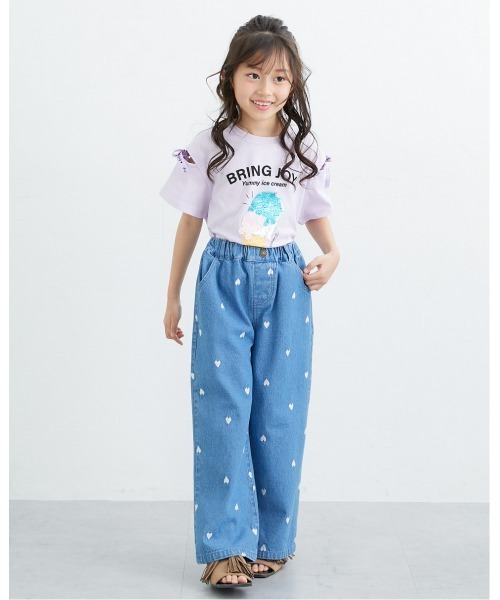 QUNTSTYLE（キュントスタイル）の「ハート刺しゅうデニムワイドパンツ（デニムパンツ・キッズ・ブラック/ネイビー/サックスブルー・150/140/130/120/110/100/160）」の13枚目の写真