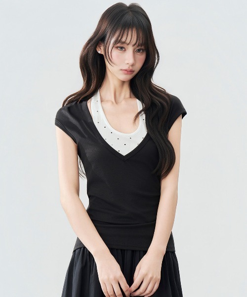 gossip!ロサンゼルス(ゴシップロサンゼルス)の「Y2K ドット柄 ホルターネックトップス 2点セット(Tシャツ/カットソー・レディース・ドット・M)」の8枚目の写真