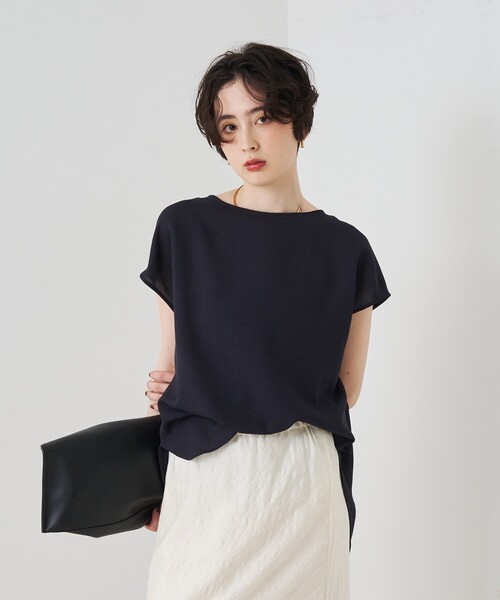 Rouge vif（ルージュヴィフ）の「カラミメッシュプルオーバー/ブラウス/日本製（シャツ/ブラウス・レディース・ネイビー/オフホワイト・フリー）」の3枚目の写真