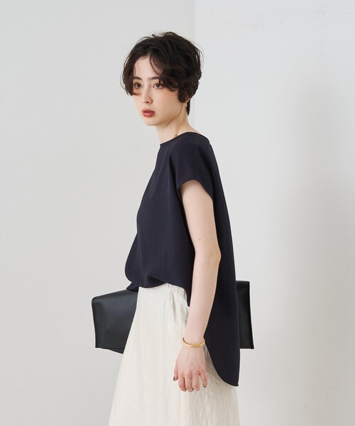 Rouge vif（ルージュヴィフ）の「カラミメッシュプルオーバー/ブラウス/日本製（シャツ/ブラウス・レディース・ネイビー/オフホワイト・フリー）」の5枚目の写真