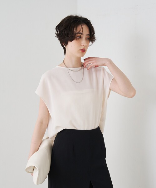 Rouge vif（ルージュヴィフ）の「カラミメッシュプルオーバー/ブラウス/日本製（シャツ/ブラウス・レディース・ネイビー/オフホワイト・フリー）」の8枚目の写真