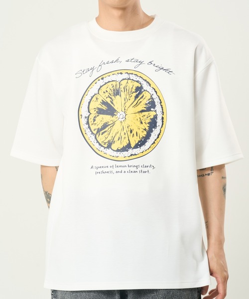 CORISCO(コリスコ)の「接触冷感フルーツ柄TEE(M1)(Tシャツ/カットソー・メンズ・ネイビー/ホワイト系1/ホワイト系2/ブラック・MEDIUM/LARGE/X-LARGE)」の2枚目の写真