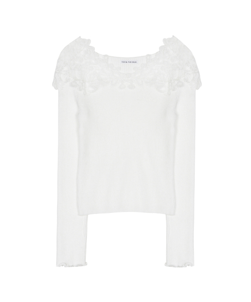 NICK&NICOLE(ニックアンドニコール)の「LACE OFF-SHOULDER TOP_WHITE(ニット/セーター・レディース・その他・FREE)」の1枚目の写真