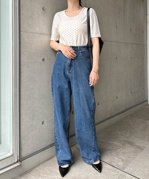 andme(アンドミー)の「ドット柄パフスリーブ半袖トップス(Tシャツ/カットソー・レディース・オフホワイト/杢グレー・M/L)」の12枚目の写真