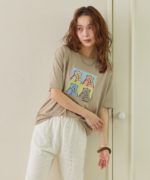 cross marche(クロスマルシェ)の「【サンドイッチハウスメルヘン】サガラ刺繍アートメルるん♪半袖Tシャツ(Tシャツ/カットソー・レディース・チャコール/ピンク・M/LL/L)」の16枚目の写真