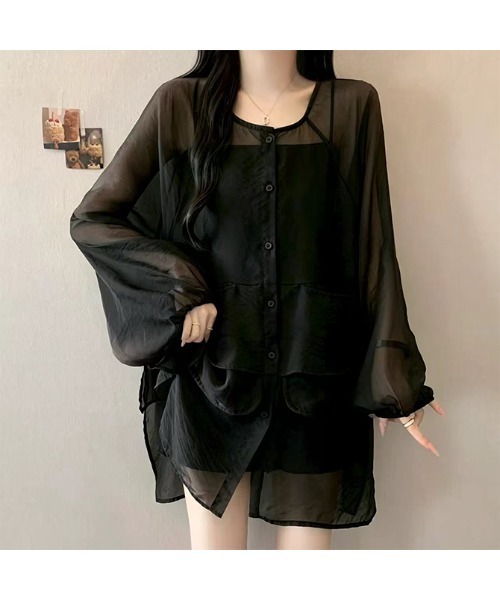 witch(ウイッチ)の「シアー素材長袖レイヤードシャツ(シャツ/ブラウス・レディース・ブラウン/ホワイト/ブラック・FREE)」の15枚目の写真