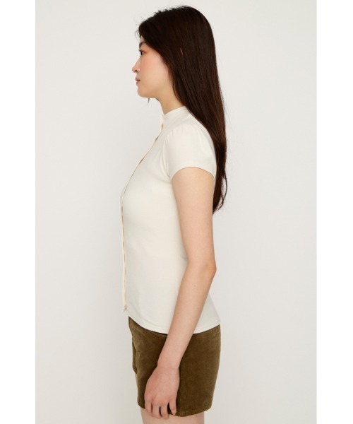 SLY(スライ)の「BUTTON LINE CAP S/L TOPS ボタンラインキャップスリーブトップス 夏服 秋服(Tシャツ/カットソー・レディース・ブラック/アイボリー/ダークパープル・FREE)」の8枚目の写真