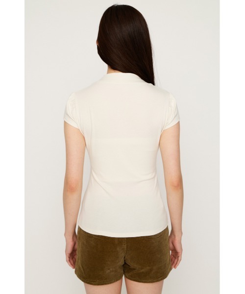 SLY(スライ)の「BUTTON LINE CAP S/L TOPS ボタンラインキャップスリーブトップス 夏服 秋服(Tシャツ/カットソー・レディース・ブラック/アイボリー/ダークパープル・FREE)」の9枚目の写真