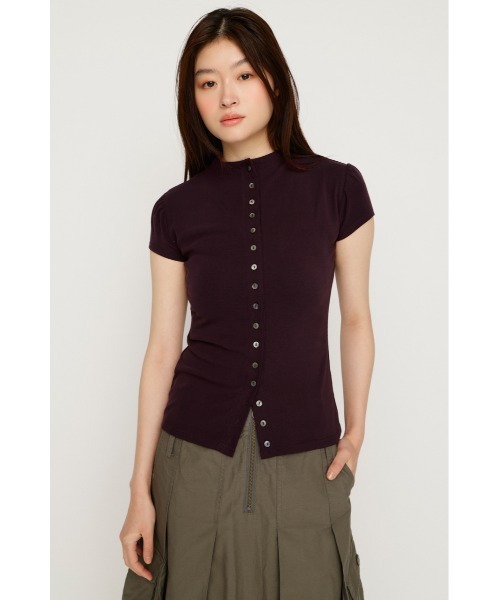 SLY(スライ)の「BUTTON LINE CAP S/L TOPS ボタンラインキャップスリーブトップス 夏服 秋服(Tシャツ/カットソー・レディース・ブラック/アイボリー/ダークパープル・FREE)」の16枚目の写真
