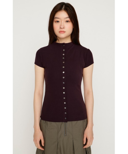 SLY(スライ)の「BUTTON LINE CAP S/L TOPS ボタンラインキャップスリーブトップス 夏服 秋服(Tシャツ/カットソー・レディース・ブラック/アイボリー/ダークパープル・FREE)」の19枚目の写真