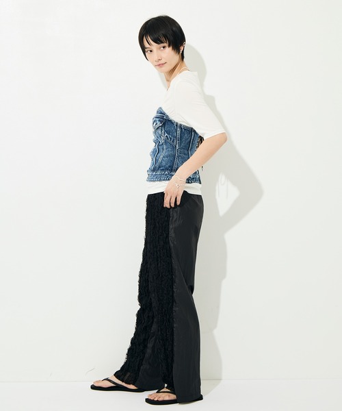 KEY TIMEZ（キータイムズ）の「[KEY TIMEZ/キータイムズ]ファインキュプラジャージートップス（Tシャツ/カットソー・レディース・ブラウン/ホワイト・2/1）」の3枚目の写真