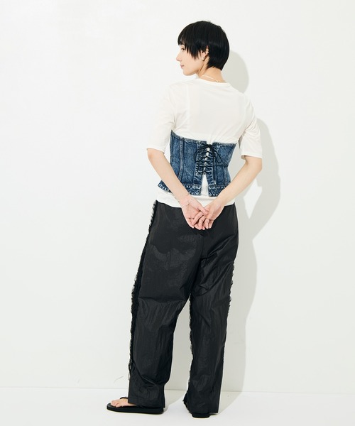 KEY TIMEZ（キータイムズ）の「[KEY TIMEZ/キータイムズ]ファインキュプラジャージートップス（Tシャツ/カットソー・レディース・ブラウン/ホワイト・2/1）」の4枚目の写真