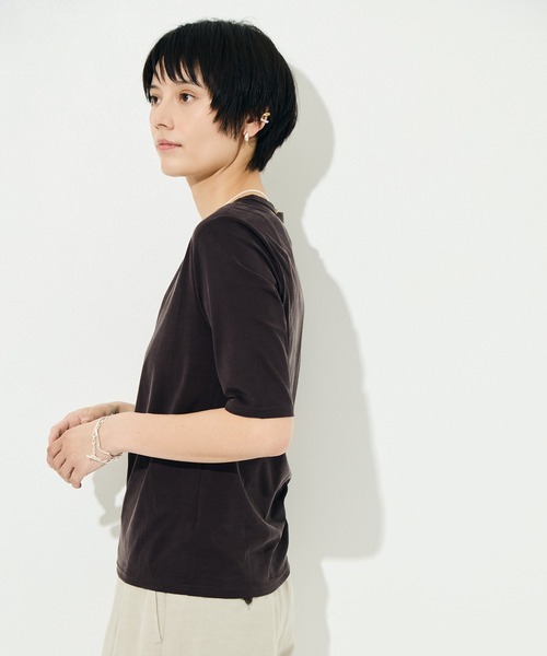 KEY TIMEZ（キータイムズ）の「[KEY TIMEZ/キータイムズ]ファインキュプラジャージートップス（Tシャツ/カットソー・レディース・ブラウン/ホワイト・2/1）」の7枚目の写真
