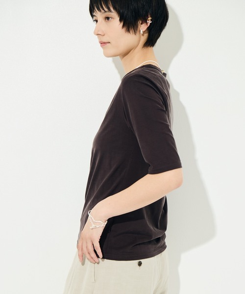 KEY TIMEZ（キータイムズ）の「[KEY TIMEZ/キータイムズ]ファインキュプラジャージートップス（Tシャツ/カットソー・レディース・ブラウン/ホワイト・2/1）」の8枚目の写真