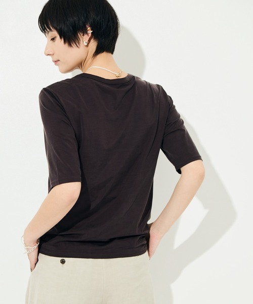 KEY TIMEZ（キータイムズ）の「[KEY TIMEZ/キータイムズ]ファインキュプラジャージートップス（Tシャツ/カットソー・レディース・ブラウン/ホワイト・2/1）」の9枚目の写真