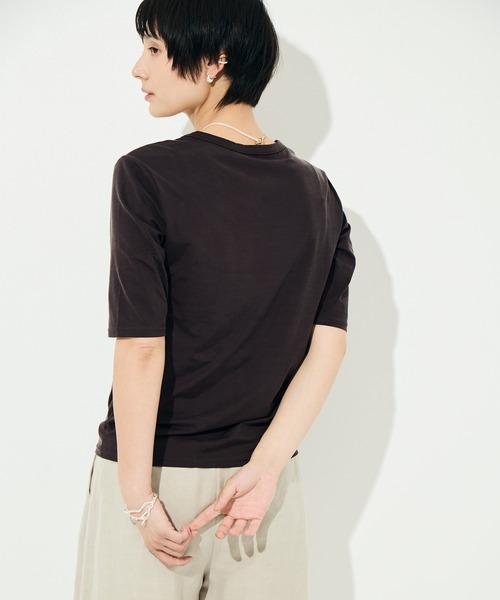KEY TIMEZ（キータイムズ）の「[KEY TIMEZ/キータイムズ]ファインキュプラジャージートップス（Tシャツ/カットソー・レディース・ブラウン/ホワイト・2/1）」の10枚目の写真
