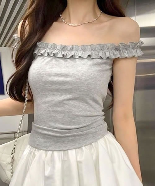 セール】オフショルダーフリルカットソー（Tシャツ/カットソー