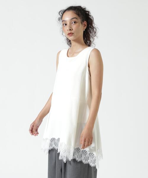 CHIGNON(シニヨン)の「CHIGNON(シニヨン)ヘムレースサテンタンク(タンクトップ・レディース・ブラック/ホワイト系2・F)」の1枚目の写真