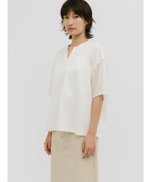 MIDIUMISOLID(ミディウミソリッド)の「MIDIUMISOLID for Ladies シアースリーブスキッパープルオーバー(Tシャツ/カットソー・レディース・ネイビー/ブラウン/オフホワイト/ブラック・FREE)」の10枚目の写真