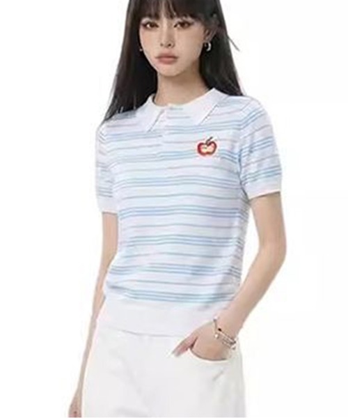 AsheKsha(アシクシャ)の「ストライプのラペル付き半袖ポロシャツ(Tシャツ/カットソー・レディース・ホワイト・M)」の13枚目の写真