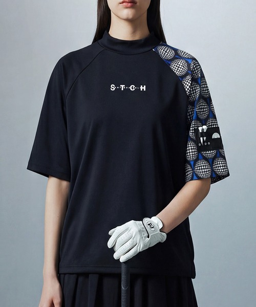antiqua(アンティカ)の「【STCH】吸汗速乾 モックネック ゴルフボール柄 トップス(その他トップス・レディース・ブラック/ホワイト・ML/LXL)」の2枚目の写真