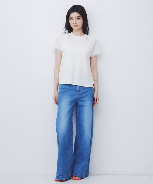 UNITED TOKYO(ユナイテッドトウキョウ)の「【新作】ショルダーレースTEE|ウォッシャブル/透け防止/ストレッチ/シアー(Tシャツ/カットソー・レディース・アイボリー/ブラック・FREE)」の20枚目の写真