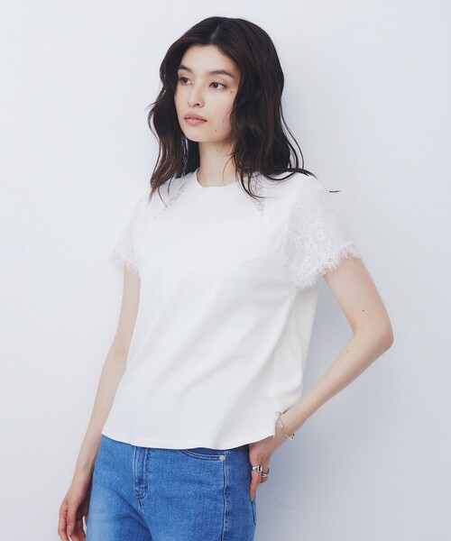 UNITED TOKYO(ユナイテッドトウキョウ)の「【新作】ショルダーレースTEE|ウォッシャブル/透け防止/ストレッチ/シアー(Tシャツ/カットソー・レディース・アイボリー/ブラック・FREE)」の21枚目の写真