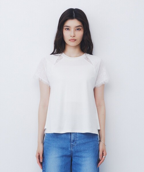 UNITED TOKYO(ユナイテッドトウキョウ)の「【新作】ショルダーレースTEE|ウォッシャブル/透け防止/ストレッチ/シアー(Tシャツ/カットソー・レディース・アイボリー/ブラック・FREE)」の22枚目の写真