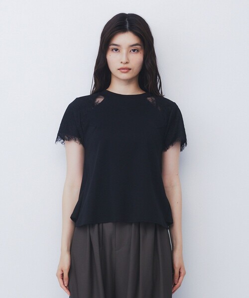 UNITED TOKYO(ユナイテッドトウキョウ)の「【新作】ショルダーレースTEE|ウォッシャブル/透け防止/ストレッチ/シアー(Tシャツ/カットソー・レディース・アイボリー/ブラック・FREE)」の12枚目の写真