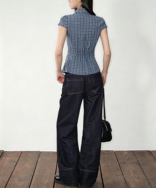 Miniministore(ミニミニストア)の「シャーリングブラウスチェック柄シャツ半袖(シャツ/ブラウス・レディース・ブルー/ピンク・L/M)」の21枚目の写真