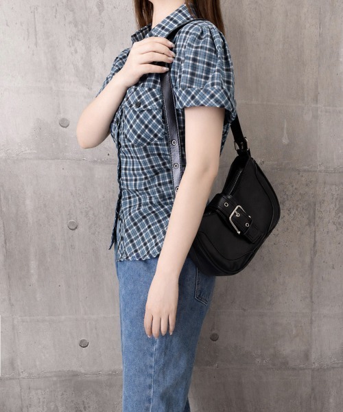 Miniministore(ミニミニストア)の「シャーリングブラウスチェック柄シャツ半袖(シャツ/ブラウス・レディース・ブルー/ピンク・L/M)」の9枚目の写真