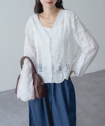 【refinedworks】大人可愛い ショート 丈 レース ブラウス