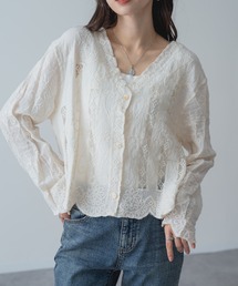 【refinedworks】大人可愛い ショート 丈 レース ブラウス