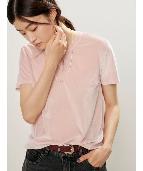 MIESROHE(ミースロエ)の「シアーベロアコンパクトT(Tシャツ/カットソー・レディース・ライトピンク/アイボリー/ブラック・F)」の5枚目の写真