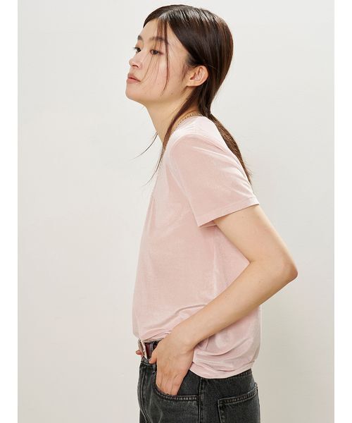 MIESROHE(ミースロエ)の「シアーベロアコンパクトT(Tシャツ/カットソー・レディース・ライトピンク/アイボリー/ブラック・F)」の6枚目の写真