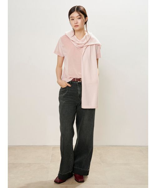 MIESROHE(ミースロエ)の「シアーベロアコンパクトT(Tシャツ/カットソー・レディース・ライトピンク/アイボリー/ブラック・F)」の9枚目の写真